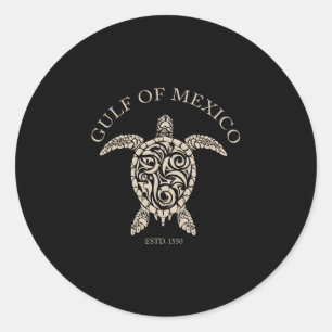 Pegatina Redonda Tortuga Marina Vintage Golfo De México Est 1550 An