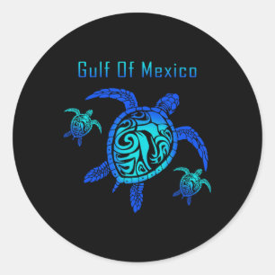 Pegatina Redonda Tortuga Marina Vintage Golfo De México Est 1550 An