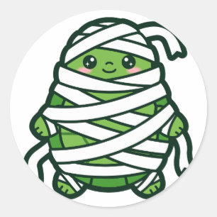Pegatina Redonda Tortuga Momia Lindo Halloween