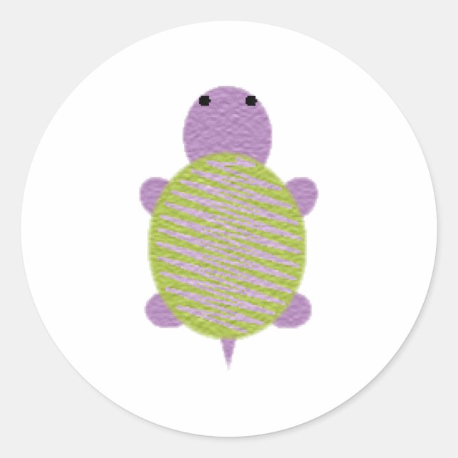 Pegatina Redonda Tortuga morada y verde (Anverso)