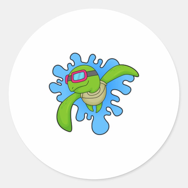 Pegatina Redonda Tortuga Natación Gafas de natación (Anverso)