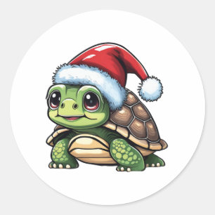 Pegatina Redonda Tortuga navidad