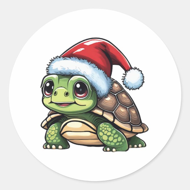 Pegatina Redonda Tortuga navidad (Anverso)