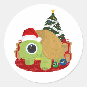 Pegatina Redonda Tortuga navidad