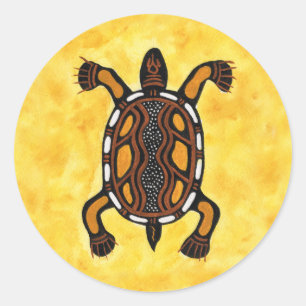 Pegatina Redonda Tortuga - Pintura de arte aborigen