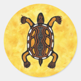 Pegatina Redonda Tortuga - Pintura de arte inspirada en los aboríge