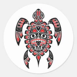 Pegatina Redonda Tortuga roja y negra de Haida Spirit Sea