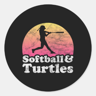 Pegatina Redonda Tortuga suave y mujeres o niñas Tortuga