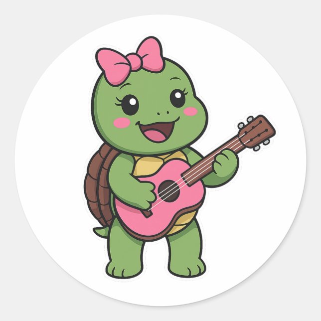 Pegatina Redonda Tortuga tocando la guitarra (Anverso)