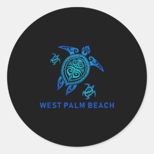 Pegatina Redonda Tortuga tribal azul del Mar de Playa de Palm Occid