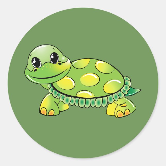 Pegatina Redonda Tortuga verde (Anverso)