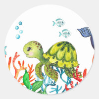 Tortuga verde acuarela bajo el cumpleaños del mar