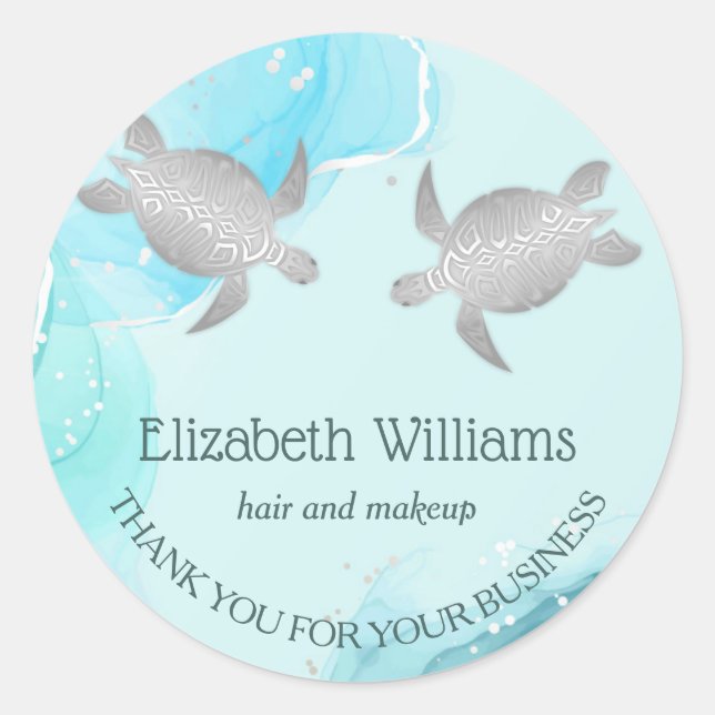 Pegatina Redonda Tortugas azules de plata costera (Anverso)