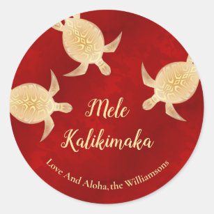 Pegatina Redonda Tortugas de oro rojas   Mele Kalikimaka   PERSONAL