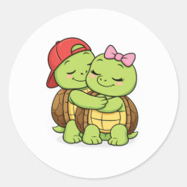 Pegatina Redonda Tortugas en un dulce abrazo