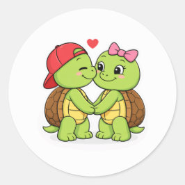 Pegatina Redonda Tortugas enamoradas con un corazón