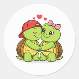 Pegatina Redonda Tortugas felices enamoradas