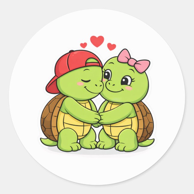 Pegatina Redonda Tortugas felices enamoradas (Anverso)