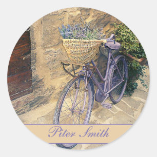 Pegatina Redonda Toscana. Italia. Cortona. Bicicleta.