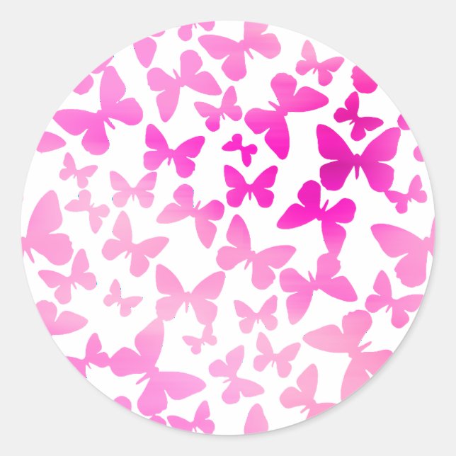 Pegatina Redonda Toss de mariposa (rosa) (Anverso)