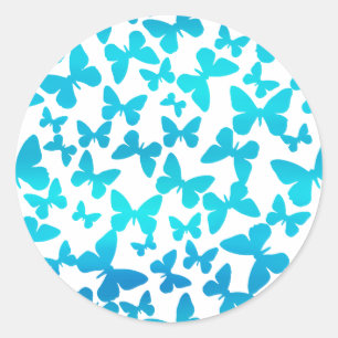 Pegatina Redonda Toss de mariposa (Verde azulado)
