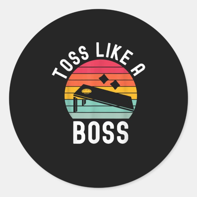 Pegatina Redonda Toss Like A Boss Bean Bag Player Funny Cornhole (Anverso)