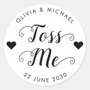 Pegatina Redonda Toss Me Confetti Wedding Favor Script Heart