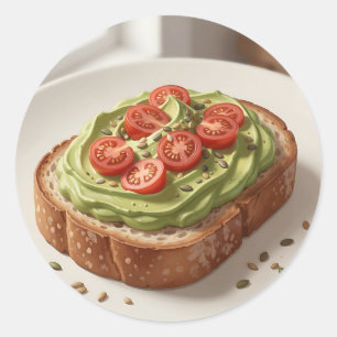 Pegatina Redonda Tostada de Aguacate y Tomate Arte de Desayuno Fres