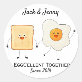 Pegatina Redonda Tostada divertida feliz Eggcelente juntos