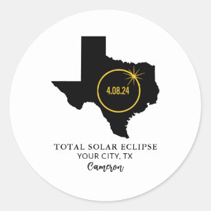 Pegatina Redonda Total de eclipse solar 2024 Nombre personalizado, 