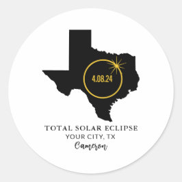 Pegatina Redonda Total de eclipse solar 2024 Nombre personalizado, 