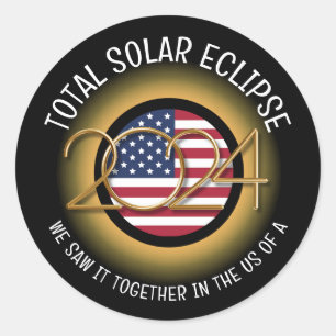 PEGATINA REDONDA TOTAL DE ECLIPSE SOLAR DE 2024 EE.UU.