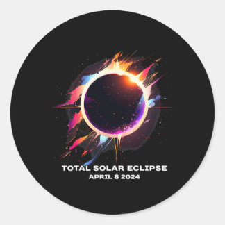 Pegatina Redonda Total del eclipse solar 8 de abril de 2024 Toque d