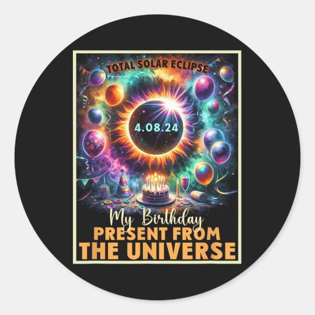 Pegatina Redonda Total Eclipse Solar 2024 Cumpleaños Totalidad Actu (Anverso)