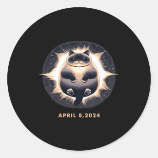 Pegatina Redonda Total Eclipse Solar Fun Cat 8 Abril 2024 Total