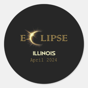 Pegatina Redonda Total Eclipse Solar Illinois Totalidad Abril 8 202