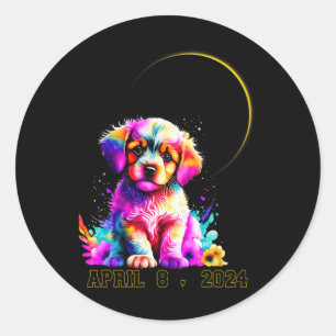 Pegatina Redonda Total Eclipse Solar Perro 2024 Total Primavera Abr