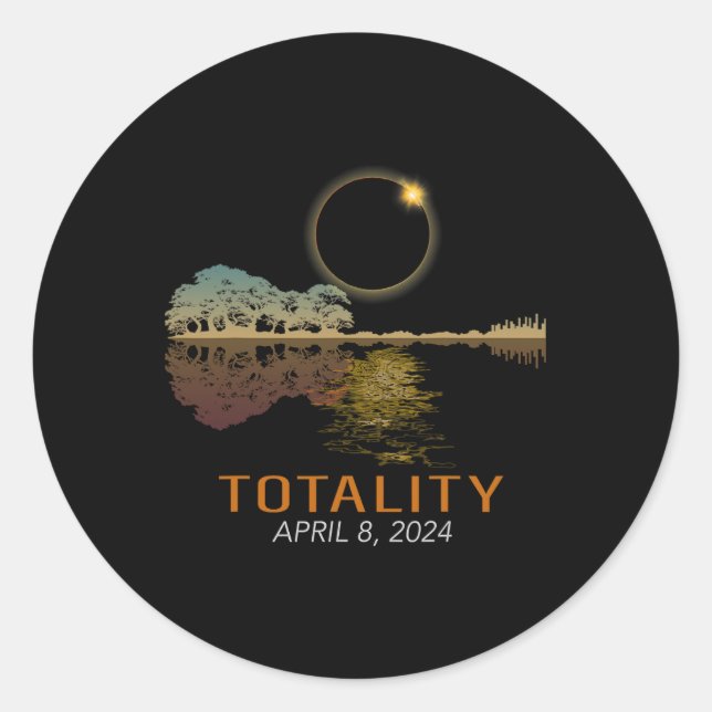 Pegatina Redonda Total Eclipse Solar Shirall Eclipse Guitarra (Anverso)
