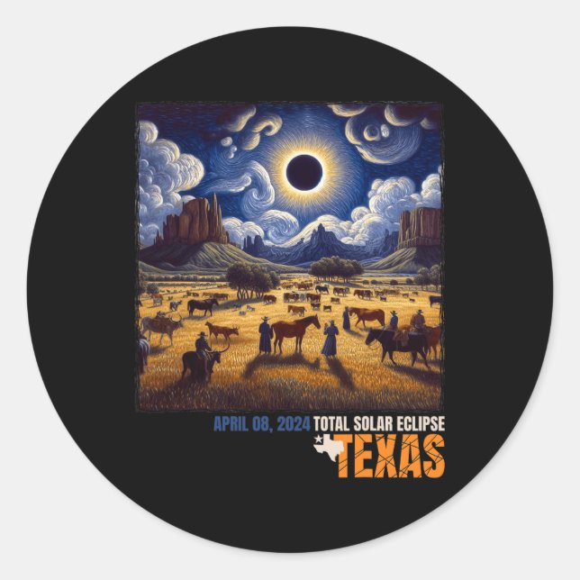 Pegatina Redonda Total Eclipse Solar Texas Farm Totality Abril 8 (Anverso)