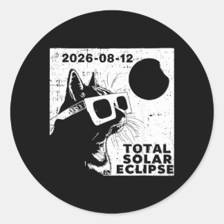 Pegatina Redonda Total Solar Eclipse 2026 Cat Lover