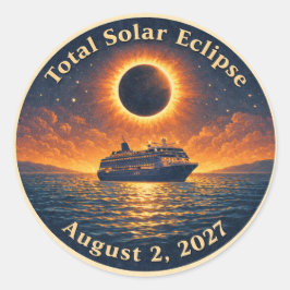 Pegatina Redonda Total Solar Eclipse August 2 2027 cruise ship 