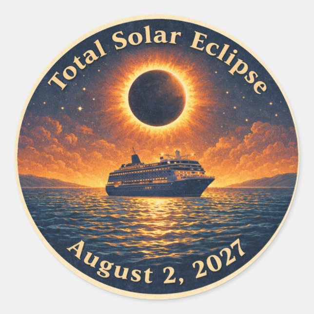 Pegatina Redonda Total Solar Eclipse August 2 2027 cruise ship  (Anverso)