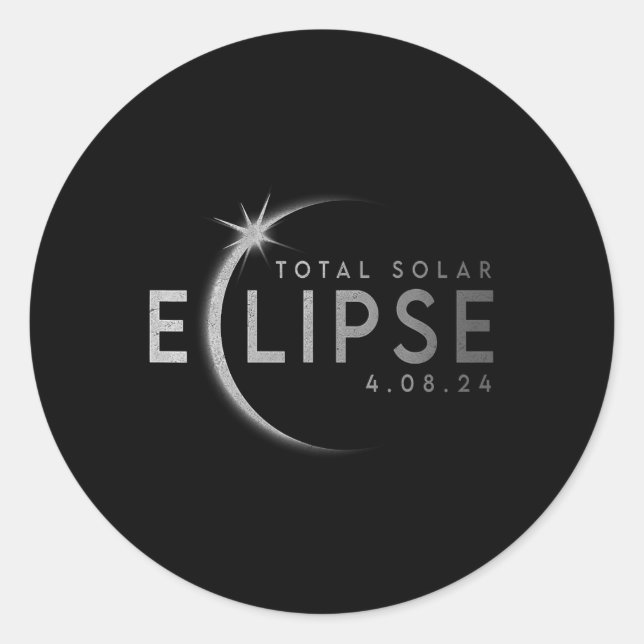 Pegatina Redonda Totalidad 04 08 24 Eclipse solar total 2024 9 (Anverso)