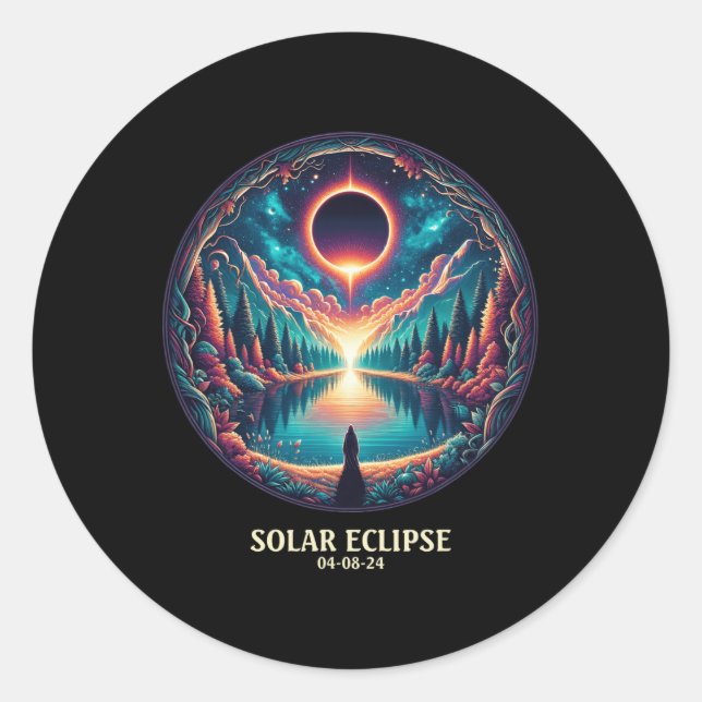 Pegatina Redonda Totalidad Americana Abril 8 2024 Místico Total Sol (Anverso)