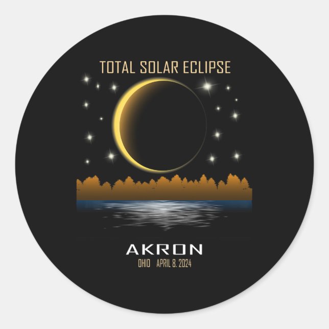 Pegatina Redonda Totalidad De Eclipse Solar Total 2024 (Anverso)