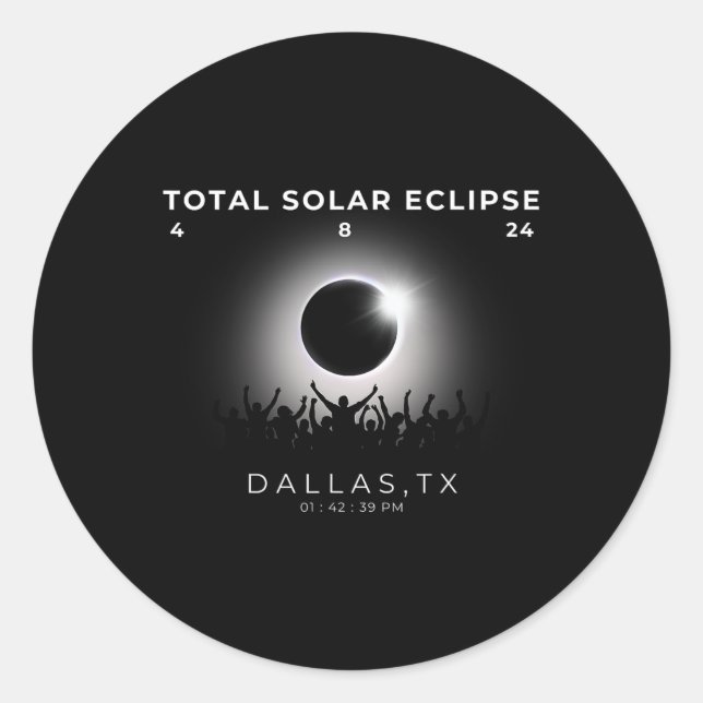 Pegatina Redonda Totalidad de eclipse solar total de 2024 Dallas Te (Anverso)