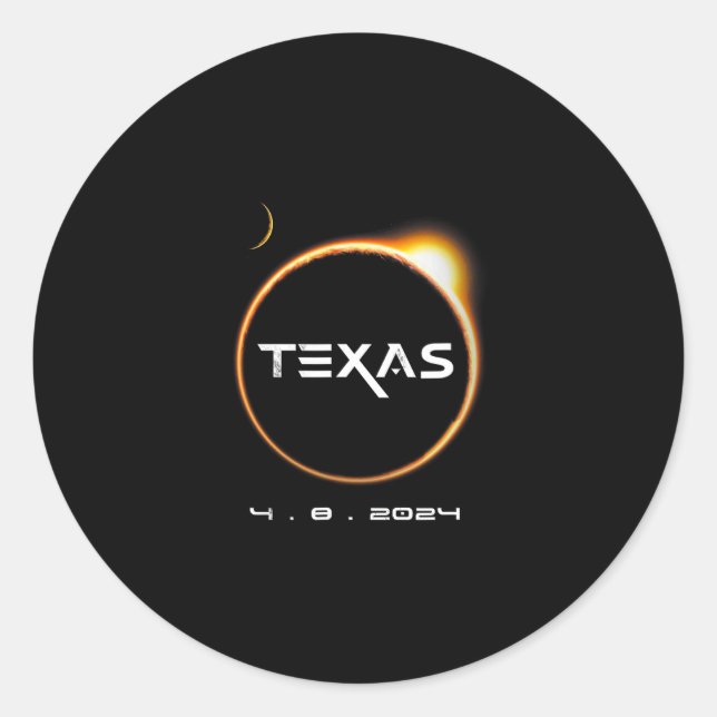 Pegatina Redonda Totalidad de Texas 4.08.2024 Eclipse solar total 2 (Anverso)