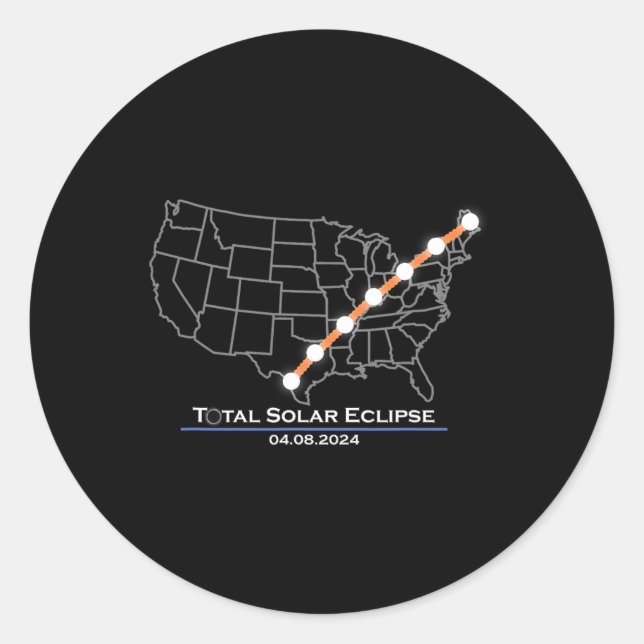 Pegatina Redonda Totalidad Eclipse solar total Abril 8 2024 (Anverso)