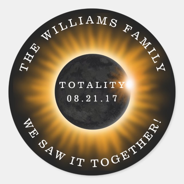 Pegatina Redonda Totalidad familiar Eclipse solar personalizado (Anverso)