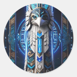 Pegatina Redonda Tótem azul raven blanco